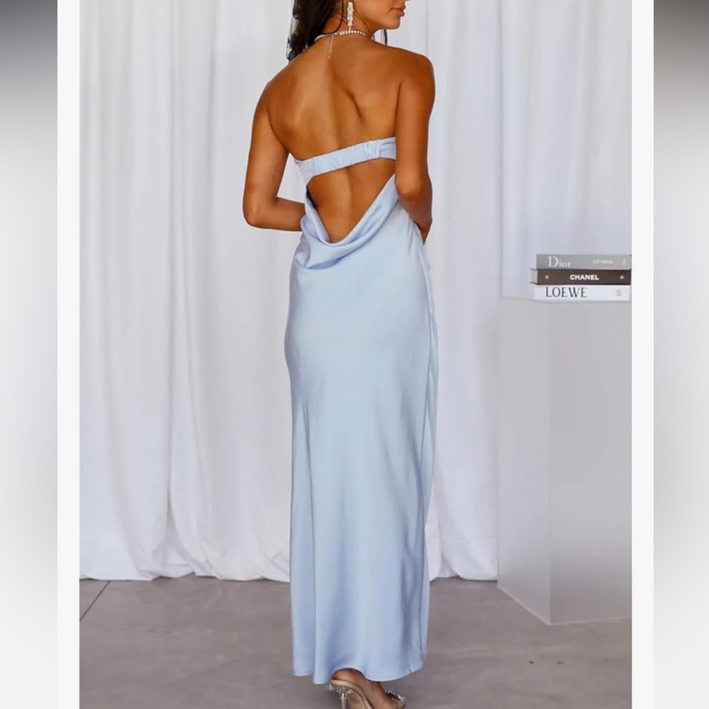 Blue Satin Strapless Eyecatcher MIDI Dress, Size Small - Picture 10 of 14